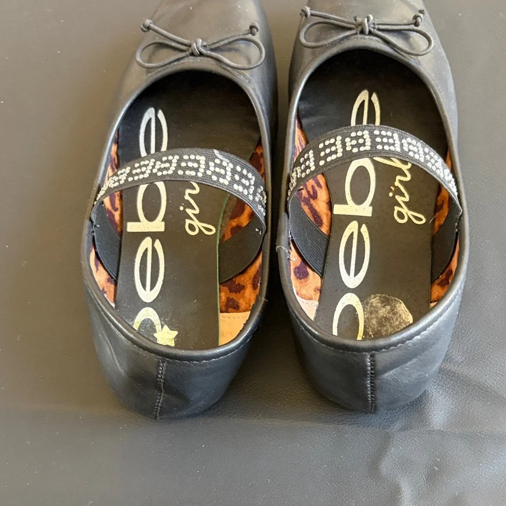 Bebe Girls Black Rhinestone Mary Jane Ballet Flats Leopard Size 1